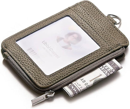 Badge Holder – Genuine Leather ID Badge Holder with Zipper Pocket and Nylon Lanyard – Perfect for Badges, Cards, and More