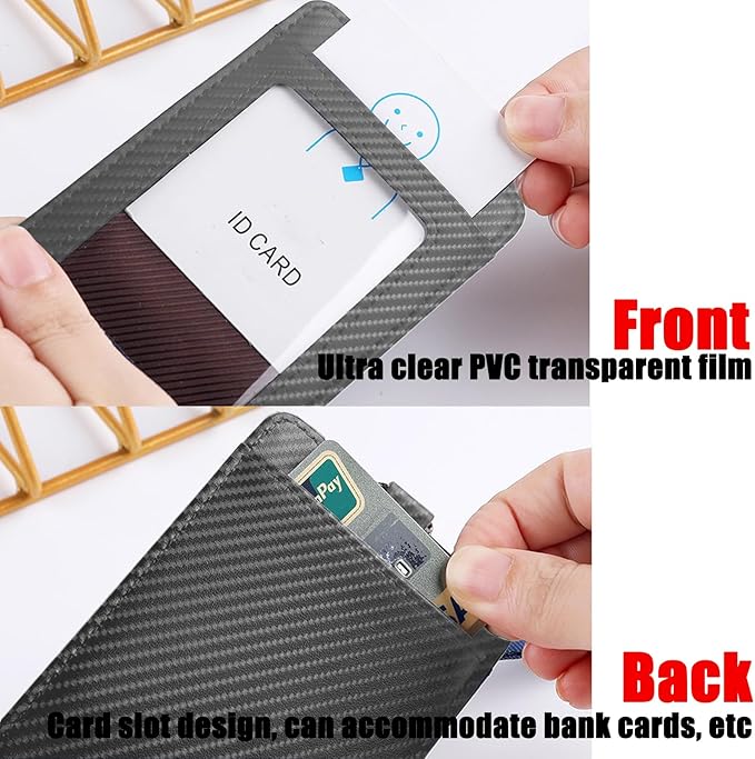 Carbon Fiber Work ID Card Holder with Lanyard is a Stylish and Durable Card Holder with Dual Card Capacity, Clear Display Window and Privacy Back Pocket (Dark Gray)