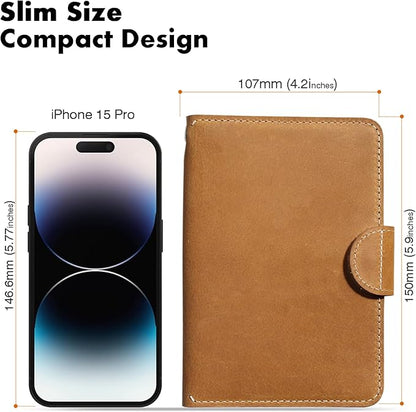 Hidden AirTag Slot Passport Holder, Genuine Leather RFID Blocking Travel Case, Fits 2 Passport Books, Unisex for Men Women and Family