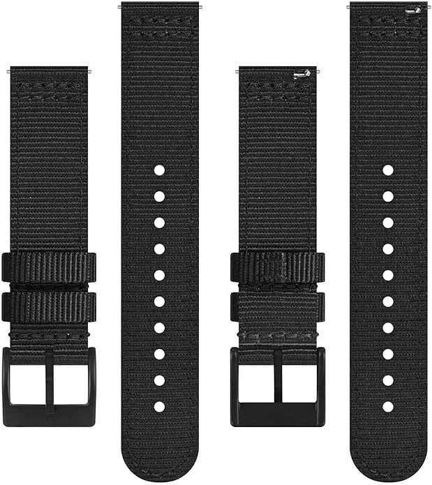 BISONSTRAP Men’s Nylon Watch Bands, Two-Piece Military Watch Straps, Quick Release, Brushed Buckle, Band Width 18mm 19mm 20mm 22mm