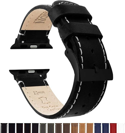 BARTON WATCH BANDS - Top Grain Leather Watch Bands Compatible with Apple Watch Models - 1, 2, 3, 4, 5, 6, 7, 8, 9, 10, SE, Ultra & Ultra 2