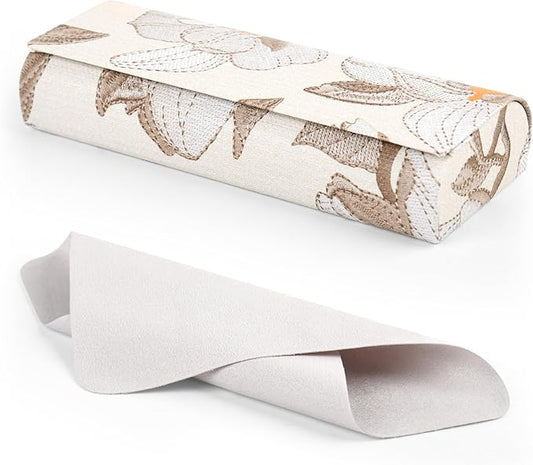 PU Leather Hard Shell Glasses Case, Floral Design Metal Frame, Portable Eyeglass Cases with Cleaning Cloth