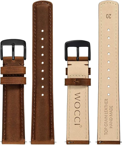 WOCCI Quick Release Watch Band, Distressed Genuine Leather, Stainless Steel Buckle, Strap Width 18mm 19mm 20mm 22mm 24mm