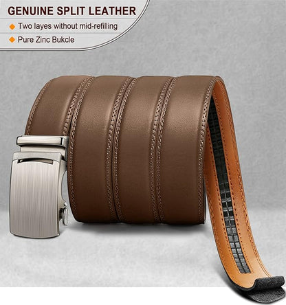 BULLIANT Mens Ratchet Belt,Leather Adjustable Slide Belt For Gift Mens Dress Casual 1 3/8",Size Adjustable