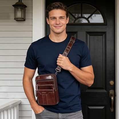Leather Messenger Bag for Men, Small Leather Sling Shoulder Bag Messenger Pack for Men, Man Purse