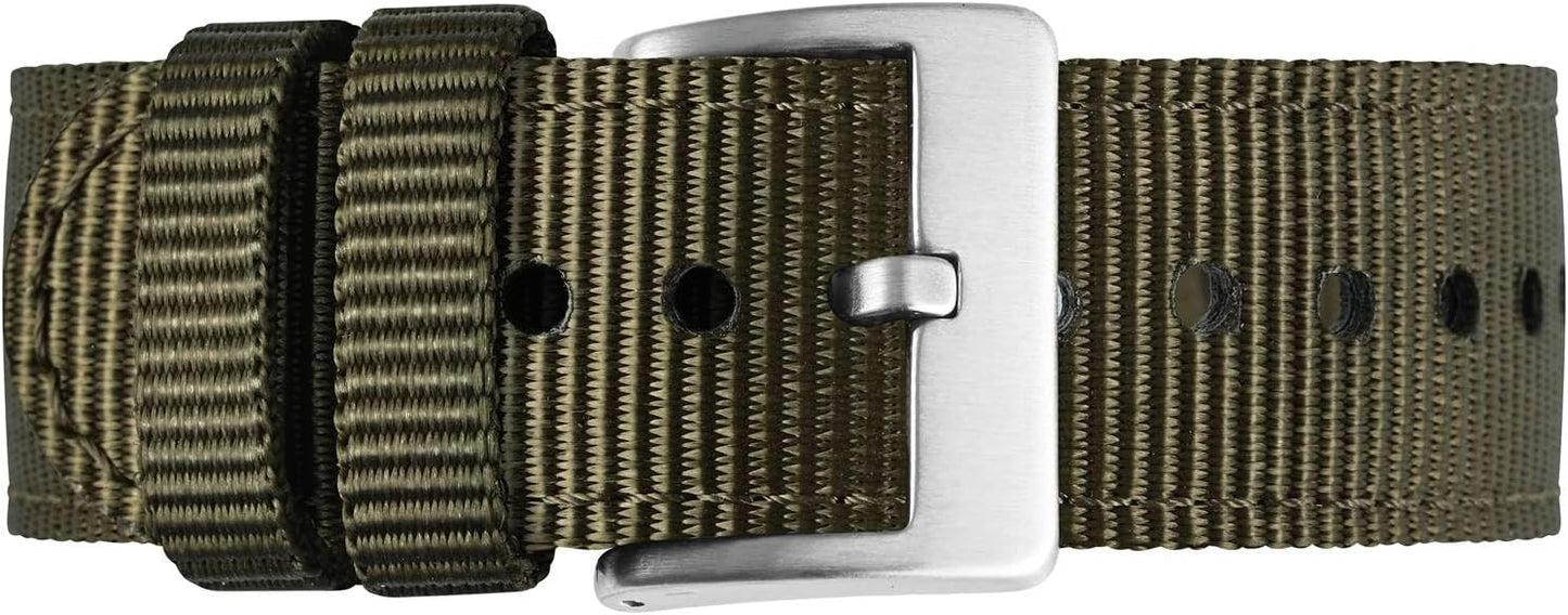 BISONSTRAP Men’s Nylon Watch Bands, Two-Piece Military Watch Straps, Quick Release, Brushed Buckle, Band Width 18mm 19mm 20mm 22mm