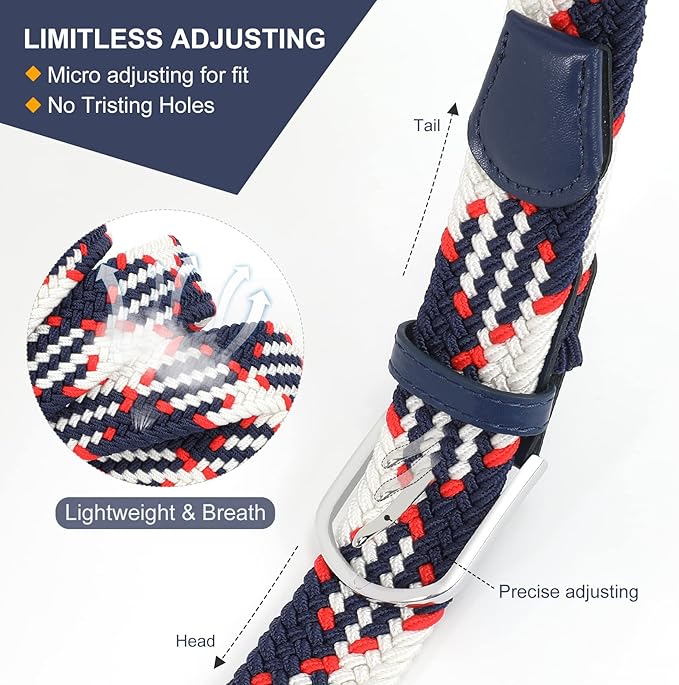 XZQTIVE Braided Belt Stretch Belt for Men and Women Multicolored Woven Golf Belt Elastic Jean Belts