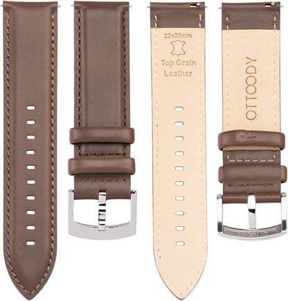 OTTOODY Leather Watch Bands Quick Release, Elegant Top Grain Leather Watch Straps for Men & Women, Choice of Color & Width - 18mm, 19mm, 20mm, 21mm or 22mm Wristbands Bracelet for Watch & Smartwatch