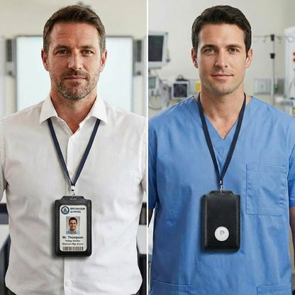 CPLIKE 2-Pack Vertical ID Badge Holder Compatible with Centegix CrisisAlert V2, Slim PU Leather Case with Emergency Alarm Button Cutout for Teachers, Nurses, School & Office Staff