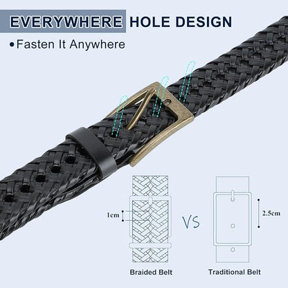 BELTROAD Braided Leather Belt for Men Casual Jeans Golf, Men's Leather Woven Alloy Buckle Hand Braided Belts Gift for Men