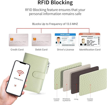 Passport wallet and Card Slot Combo RFID Blocking Slim Leather Travel Passport Wallet for Men and Women with Zippered Coins Pocket Passport holder, Light Green