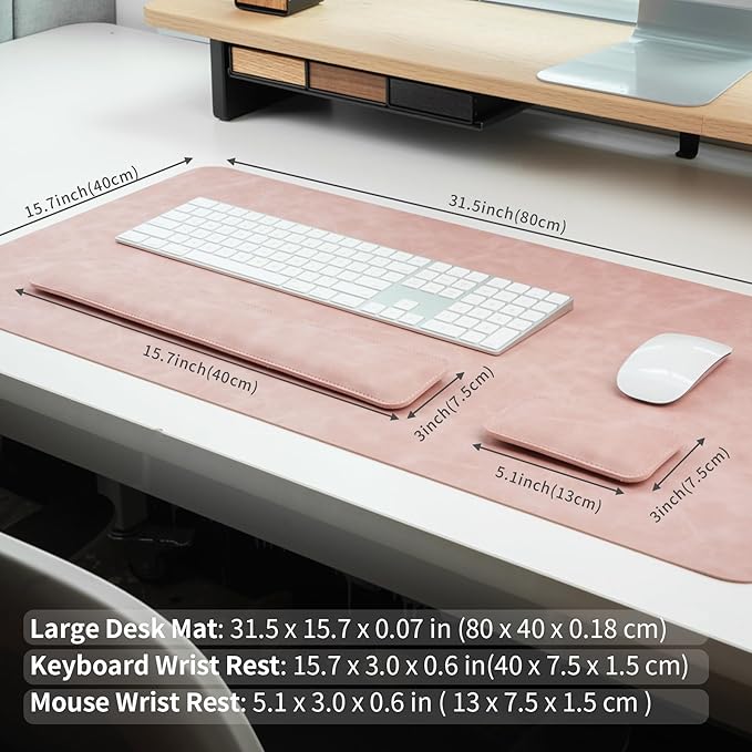 RENMTURE Large Mouse Pad and Keyboard Wrist Rest, Desk Pad for Keyboard and Mouse, Large Gaming Mouse Pad with Wrist Support, Desk Mat for Work and Gaming (Pink)