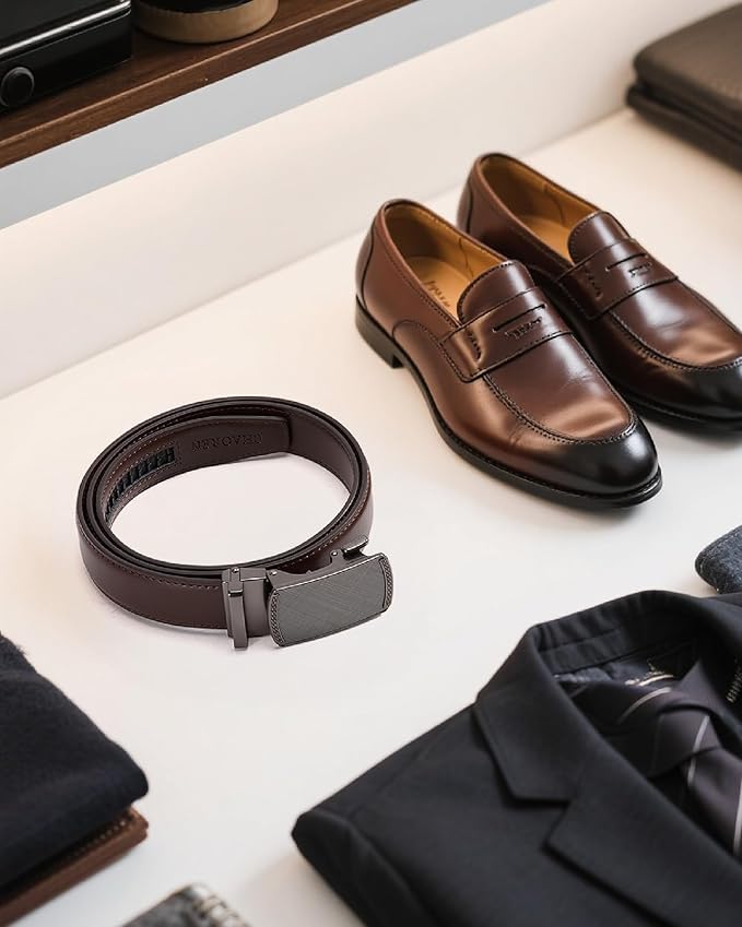 CHAOREN Mens Dress Belt - Mens Ratchet Belt Leather for Dress Pant - Micro Adjustable Belts Fit Everywhere