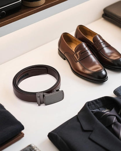CHAOREN Mens Dress Belt - Mens Ratchet Belt Leather for Dress Pant - Micro Adjustable Belts Fit Everywhere