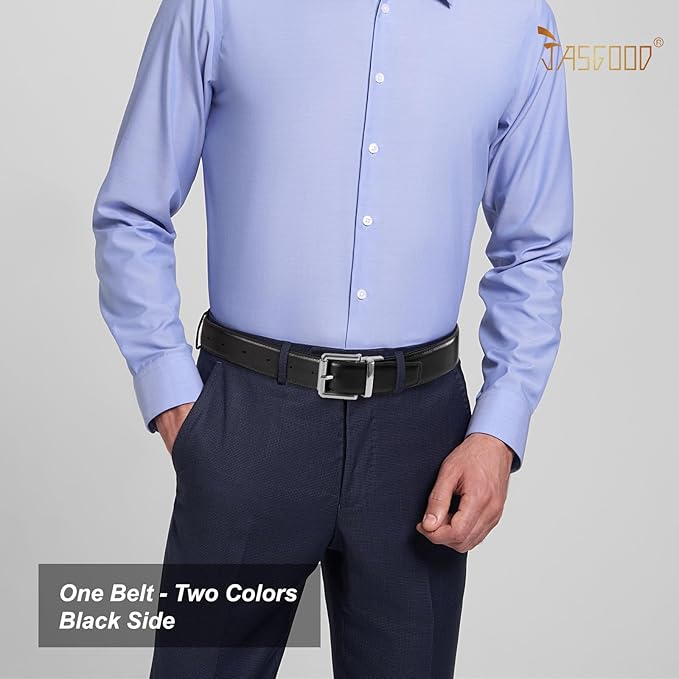 JASGOOD Men's Belt, Reversible Leather Belts for Men for Dress Pants, One Reverse For 2 Sides Casual Belt