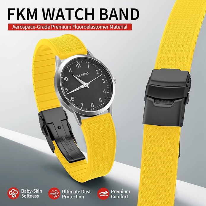 ULLCHRO Silicone Watch Band Quick Release Strap FKM Waterproof Watch Bands for Men 20mm 22mm Replacement Strap Sport Rubber Watchband