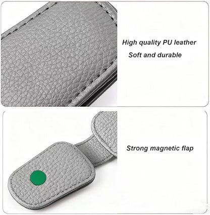 2 Pack Sunglass Holder for Car Magnetic Leather Sunglass Clip Universal Eyeglass Holder Car Visor Accessories Gray