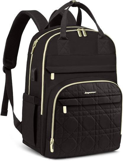 Laptop Backpack for Women Work Bag - 15.6 inch Travel Backpack Purse with USB Charger College Bookbag Waterproof Cute Casual Daypack Fashion Business Computer Backpacks for Teacher Nurse Black