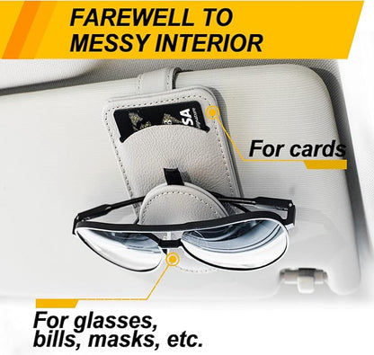 Sunglass Holder for Car Visor, Magnet Adsorbed Sunglasses Holder for Car Accessories Parts, Leather Car Sunglass Holder, Car Visor Sunglasses Clip for Glasses Cards (1PCS, Gray)