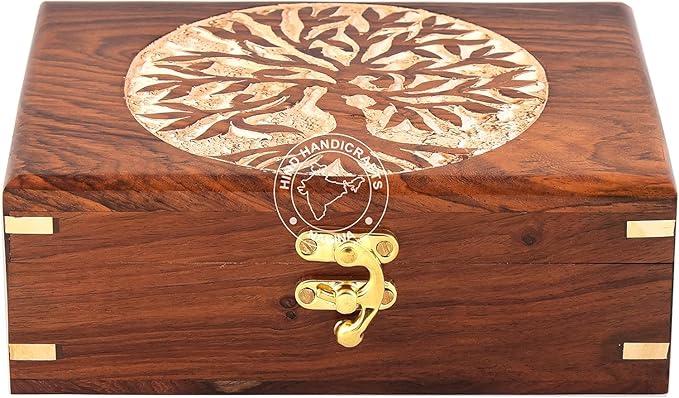 Rosewood Handmade Wooden Urn Tree of Life Engraving Handcarved Jewellery Box for Women-Men Jewel | Home Decor Accents | Decorative Boxes | Storage & Organiser (7" x 5.5" x 3.5", Tree - 2 White)
