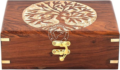 Rosewood Handmade Wooden Urn Tree of Life Engraving Handcarved Jewellery Box for Women-Men Jewel | Home Decor Accents | Decorative Boxes | Storage & Organiser (7" x 5.5" x 3.5", Tree - 2 White)