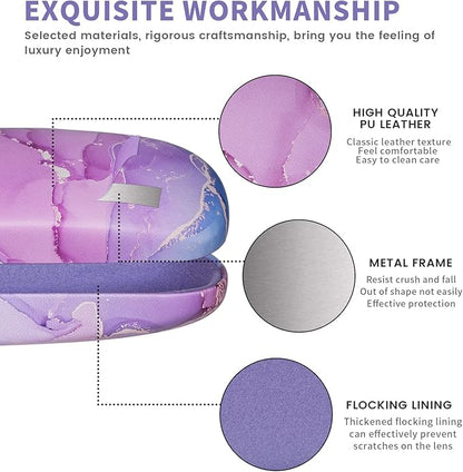 molshine Hard Shell PU Leather Glasses Case,Travel Portable Eyeglass Case for Men Women Girl Travel Study Work