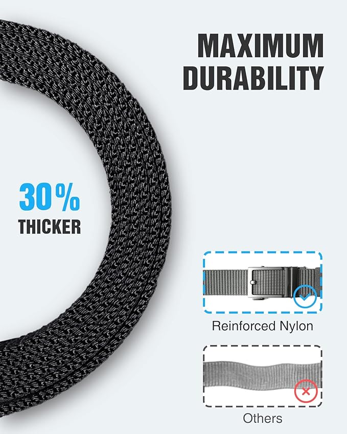CHAOREN Nylon Ratchet Belts for Men - Adjustable Casual Work Belt with Slide Buckle - Trim to Fit