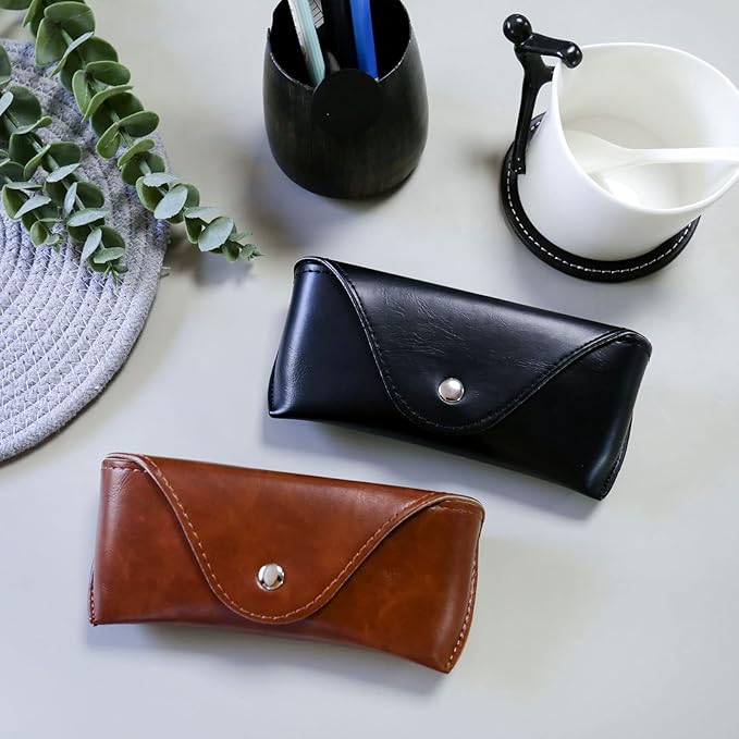 LogHog Portable Leather Glasses Case,Flexible Sunglasses Pouch Slim Case for Women Men Horizontal Eyeglass Case