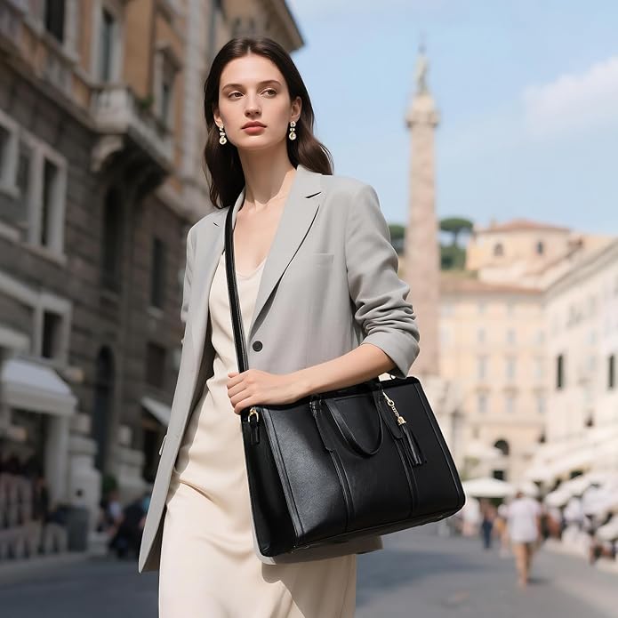 Keyli 4pc Sets Laptop Bag for Women Large Leather Laptop Briefcase with USB Charging Port Computer Shoulder tote Bags Purse