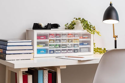 IRIS USA Plastic Storage Drawers, Made in USA, 26-Drawer Organizer Cabinet, Stackable Teacher Toolbox for Crafts, Beads, Stickers, Hardware, Nuts & Bolts, Scrapbook Supplies, Building Bricks – White