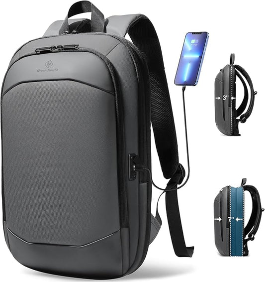 hk Business Backpack for Men 17 Inch,Slim & Expandable Waterproof Travel Laptop Backpack with USB Charger Port (Dark Grey)
