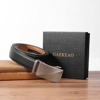 GAEKEAO Mens Belt Leather Micro-Adjust Buckle Ratchet Belts for Men Dress Casual to Formal Trim to Fit with Gift Box (35mm)