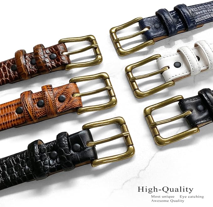 Adam Gold Men's Genuine Full-Grain Cowhide Leather Dress Belt 1-1/8"(30mm) Wide Polished Buckle