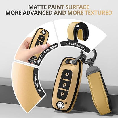 For Nissan Key Fob Cover Accessories- Matte TPU Key Fob Cover with Leather Keychain for 2023 2024 2025 2026 Rogue Pathfinder Versa 2025 2026 Sentra Patrol Armada Smart and More
