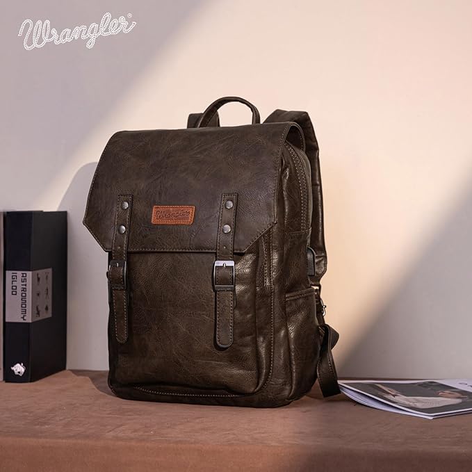 Montana West Wrangler Laptop Backpack with USB Charging Port, Vintage Travel Work College Bookbag for Women Men