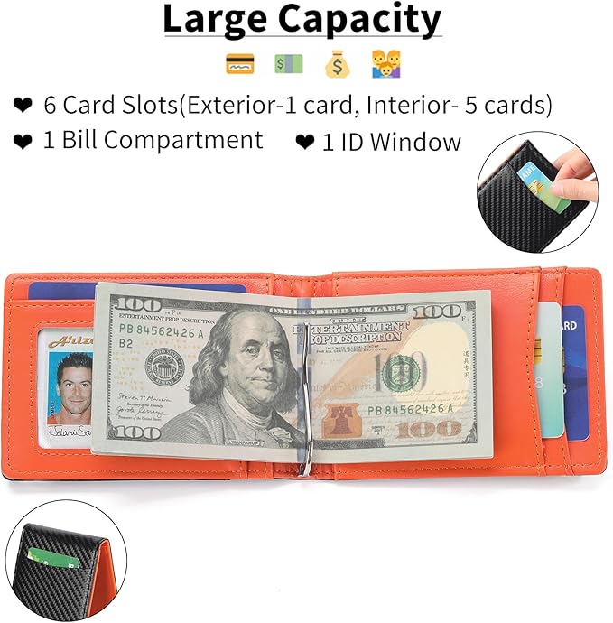 Wallet for Men Leather Slim Bifold Card Holder RFID Blocking Minimalist Front Pockets Wallet with Money Clip