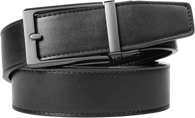 Founders & C Men's Leather Ratchet Comfort Click Belt Dress with Slide Buckle -Adjustable Trim to Fit