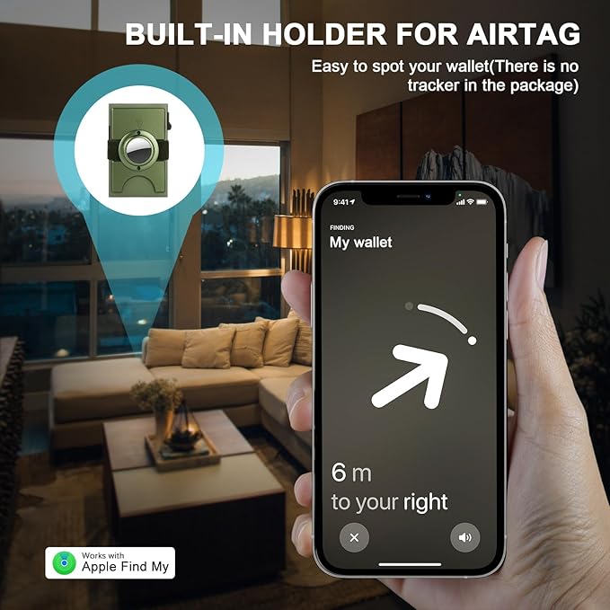 Minimalist Wallet for Men,Slim Wallet Compatible with AirTag,Card Holder Metal Wallet,Pop Up Wallet,Metal Card Holder,Quick Access Card,Rfid Blocking Protection,Hold 12+ Credit Cards (Army Green)