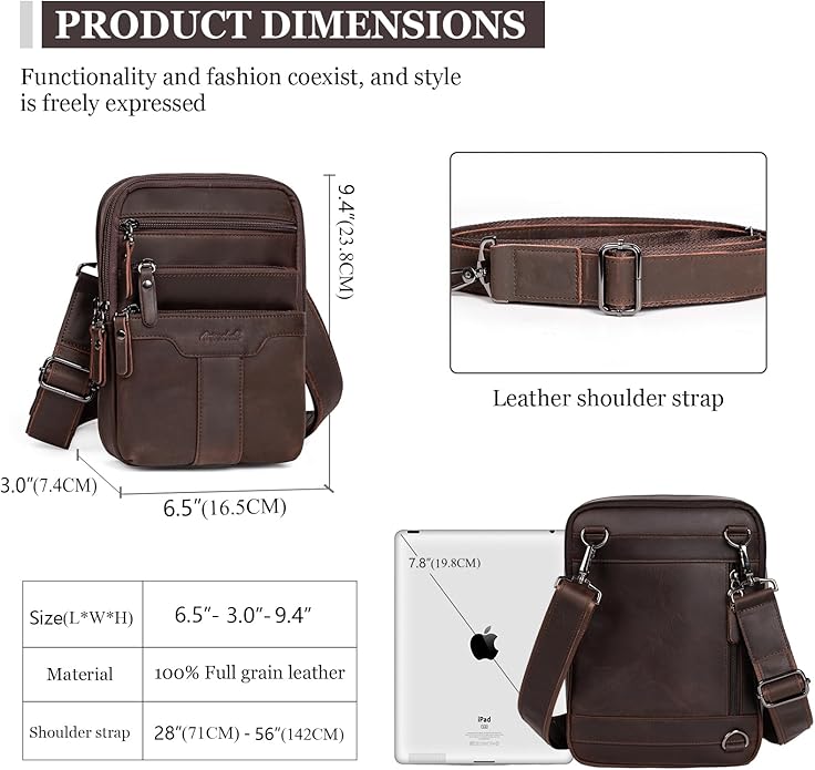 Leather Messenger Bag for Men, Small Leather Sling Shoulder Bag Messenger Pack for Men, Man Purse