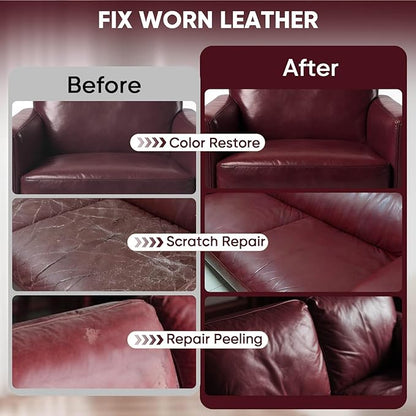 Leather Recoloring Balm - Scratch Repair & Color Restore Kit for Faded Leather, Leather Couch & Car Seats - 10OZ Leather Restorer Balm for Furniture, Auto Interior, Vinyl, Accessories (Maroon)