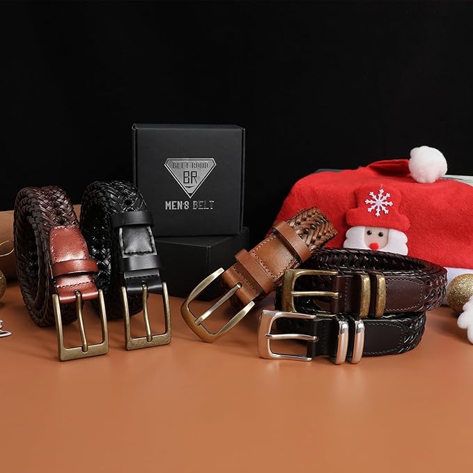 BELTROAD Braided Leather Belt for Men Casual Jeans Golf, Men's Leather Woven Alloy Buckle Hand Braided Belts Gift for Men
