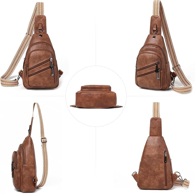 Leresas 7L Crossboydy Sling Bag for Women Vegan Leather Crossbody Purse Fanny Pack Chest Bag for Travel, Brown