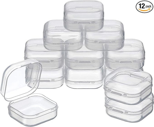 SATINIOR 12 Pack Clear Plastic Beads Storage Containers Box with Hinged Lid for Beads and More (1.38 x 1.38 x 0.71 Inch)
