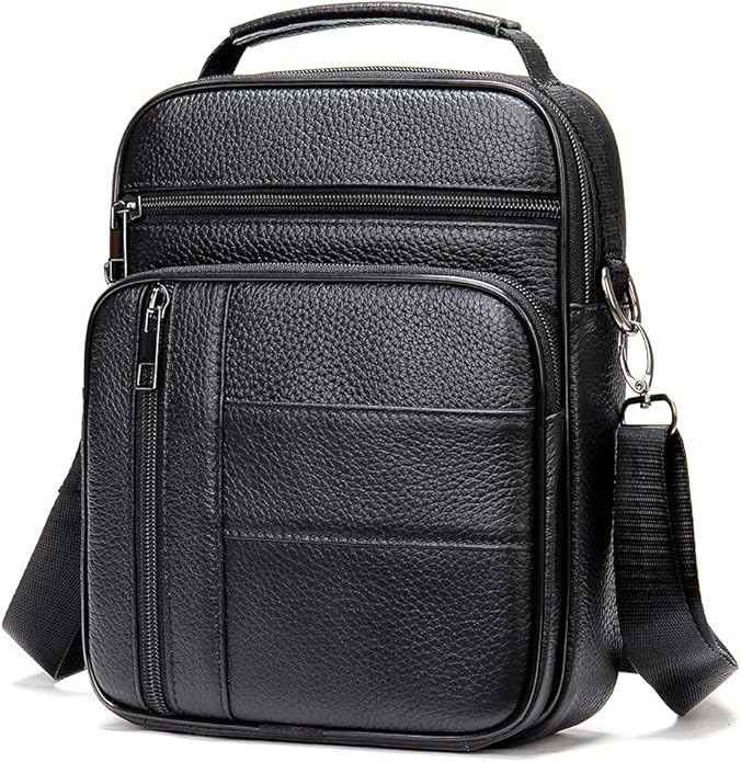 Hebetag Small Leather Sling Shoulder Bag Messenger Pack for Men Women Outdoor Travel Business