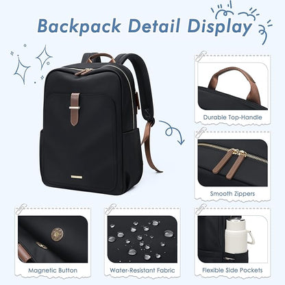 Laptop Backpack for Women,Casual Work Business Backpacks Purse Carry on Travel Backpack,14 Inch,Black
