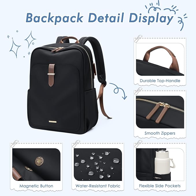 Laptop Backpack for Women,Casual Work Business Backpacks Purse Carry on Travel Backpack,17.3 Inch,Black