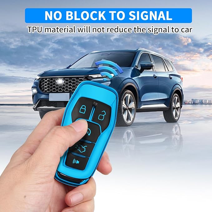 QBUC for Ford Key Fob Cover with Keychain Compatible with Ford Explorer F150 Fusion Mustang Edge Lincoln MKC 5 Buttons Smart Key (Blue, Series 2)