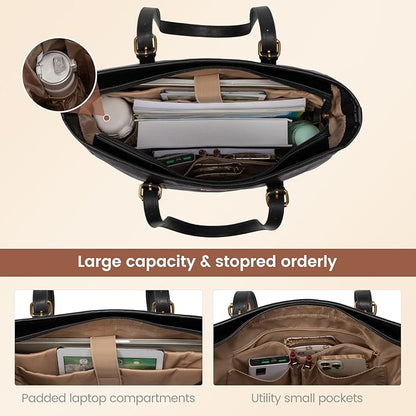 LOVEVOOK Laptop Tote Bag for Women,Vintage Leather Work Tote Bag for Women Computer Briefcase Bag,Waterproof Teacher Business