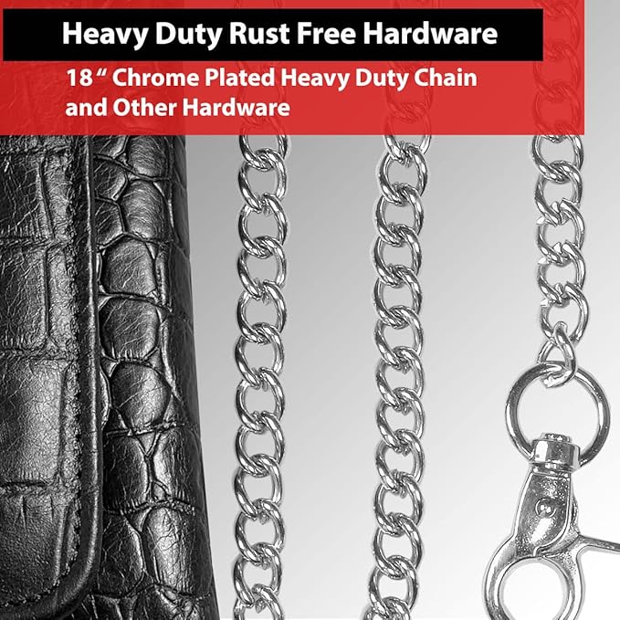 IBRO VINTAGE Motorcycle Chain Wallet for Men – Premium Cowhide Leather, RFID Tri-Fold Biker Wallet with Heavy Duty Chain for Bikers Truckers & Hunters, Credit Card Money Organizer Long Wallet | Long Trifold, RFID Blocking, Men's, Trucker Biker