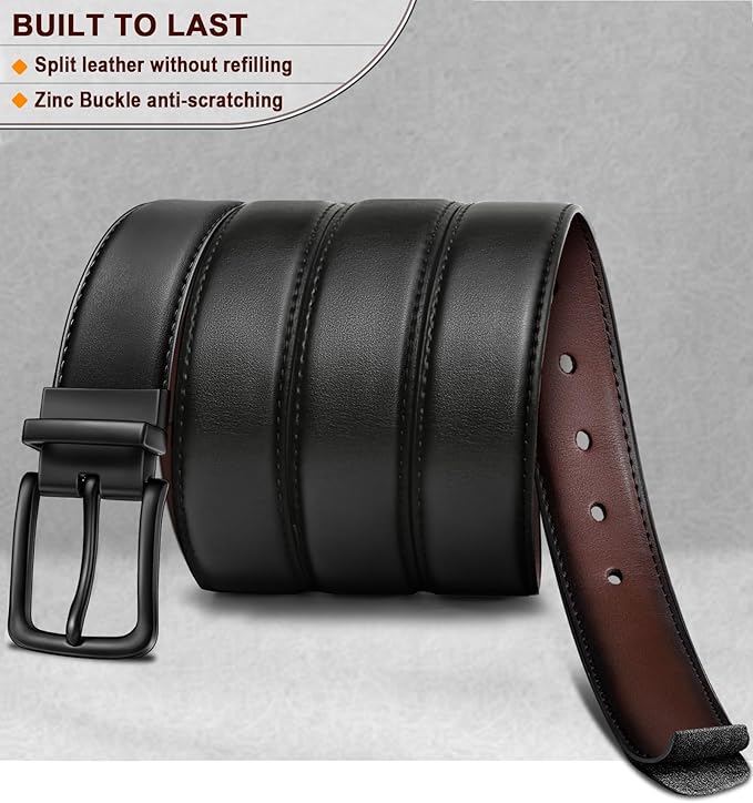 BULLIANT Men's Belt,Reversible Belt Adjustable For Gift Men 1.25”-Cut For Fit-2 Sides in 1 Belt(Not 2)